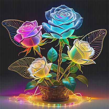 Glow-In-The-Dark Rose Vase Cross-Stitch Floral Set - 11CT Stamped Cross Stitch 40*40CM