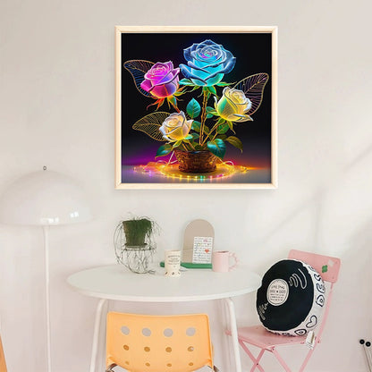 Glow-In-The-Dark Rose Vase Cross-Stitch Floral Set - 11CT Stamped Cross Stitch 40*40CM