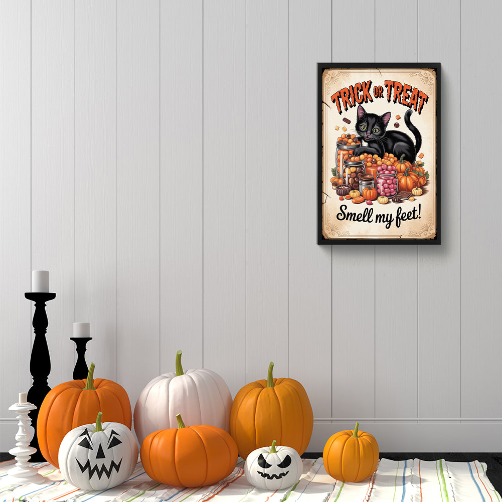 Halloween Cat - Full Round Drill Diamond Painting 30*45CM