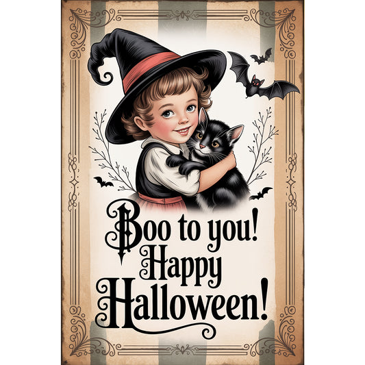 Halloween Witch And Cat - Full Round Drill Diamond Painting 30*45CM