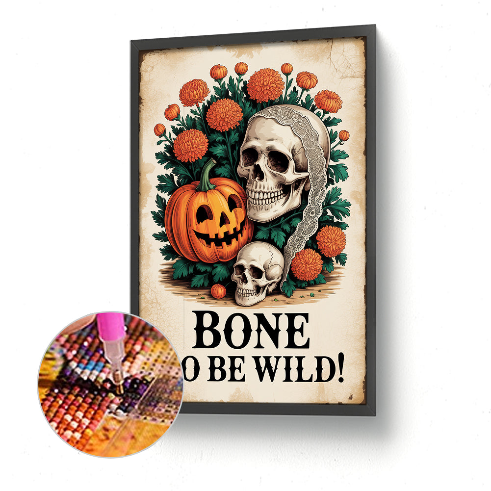 Halloween Pumpkin Skeleton - Full Round Drill Diamond Painting 30*45CM