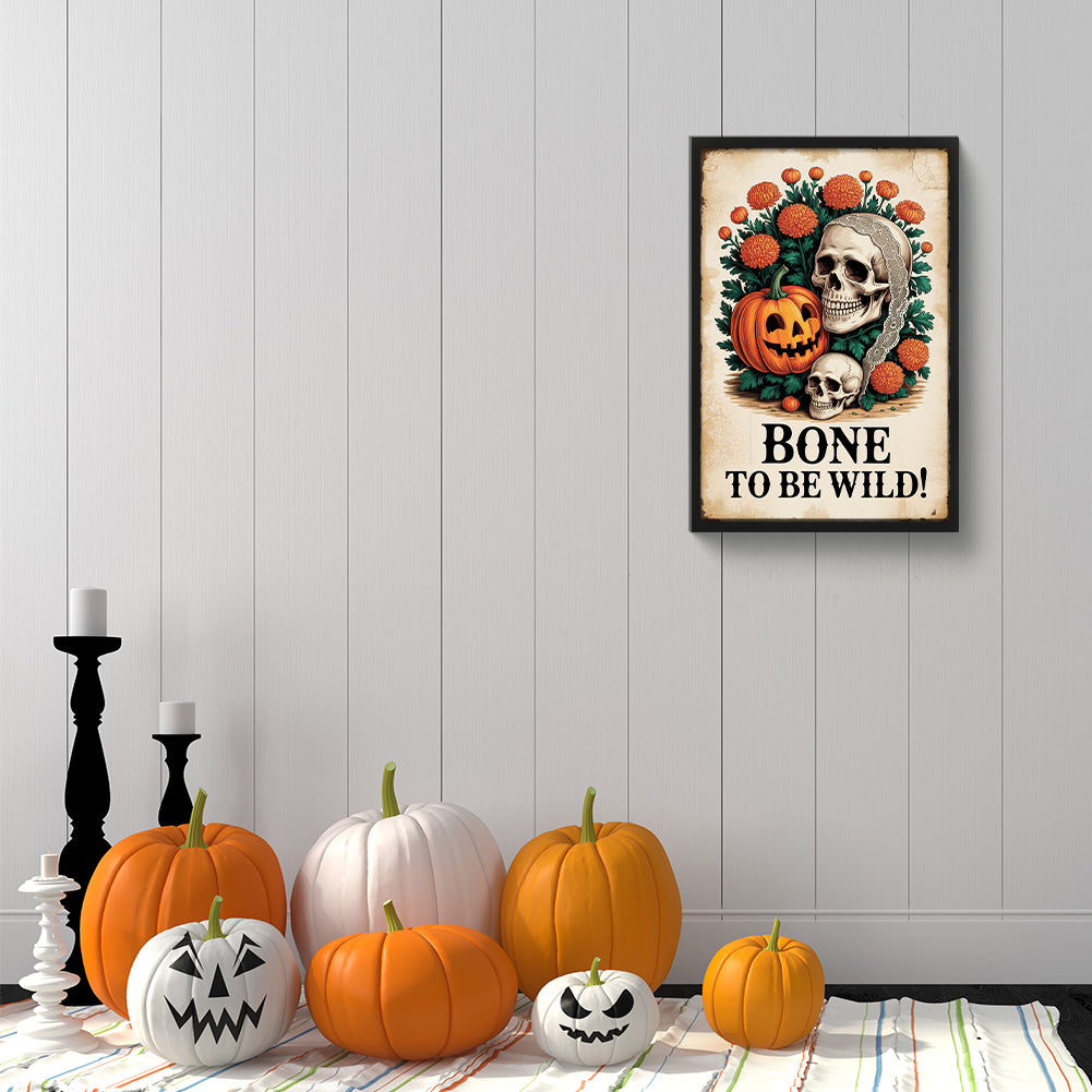 Halloween Pumpkin With A Skeleton - Full Round Drill Diamond Painting 30*45CM