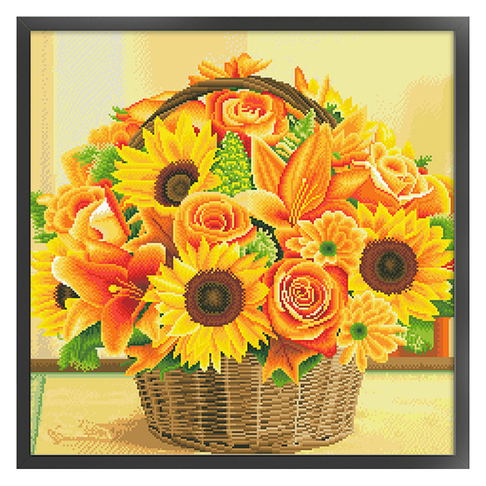 Sunflower Basket - 11CT Stamped Cross Stitch 61*61CM(Mona Lisa Brand)