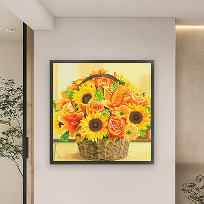 Sunflower Basket - 11CT Stamped Cross Stitch 61*61CM(Mona Lisa Brand)