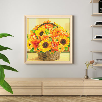 Sunflower Basket - 11CT Stamped Cross Stitch 61*61CM(Mona Lisa Brand)