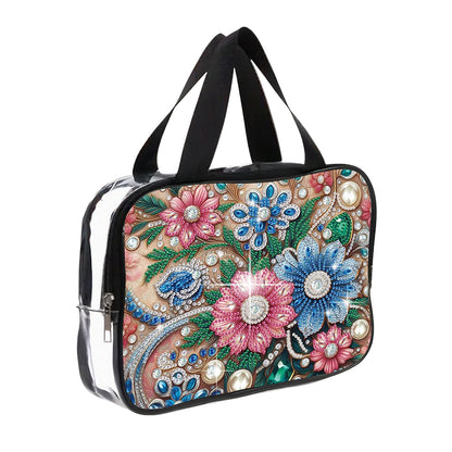 DIY Flowers Diamond Art Rhinestone Makeup Bag Transparent PVC Storage Pack Gift