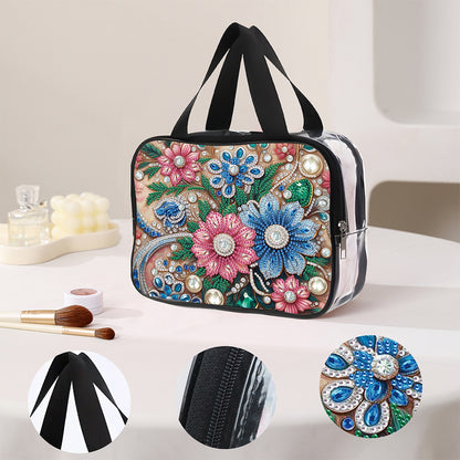 DIY Flowers Diamond Art Rhinestone Makeup Bag Transparent PVC Storage Pack Gift