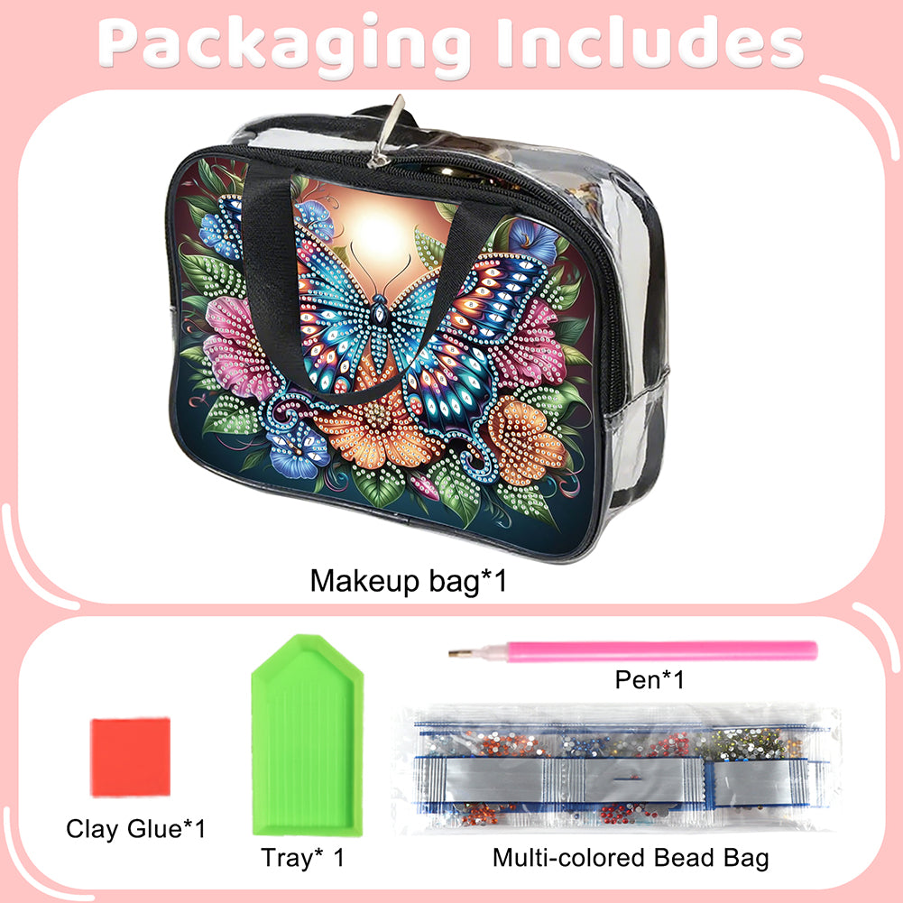 DIY Butterfly Diamond Art Rhinestone Makeup Bag Transparent PVC Storage Pack