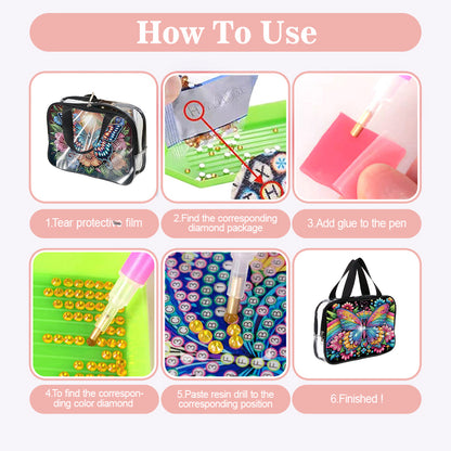 DIY Butterfly Diamond Art Rhinestone Makeup Bag Transparent PVC Storage Pack