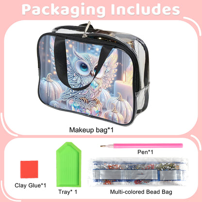 DIY Owl Diamond Art Rhinestone Makeup Bag Transparent PVC Storage Pack Gift