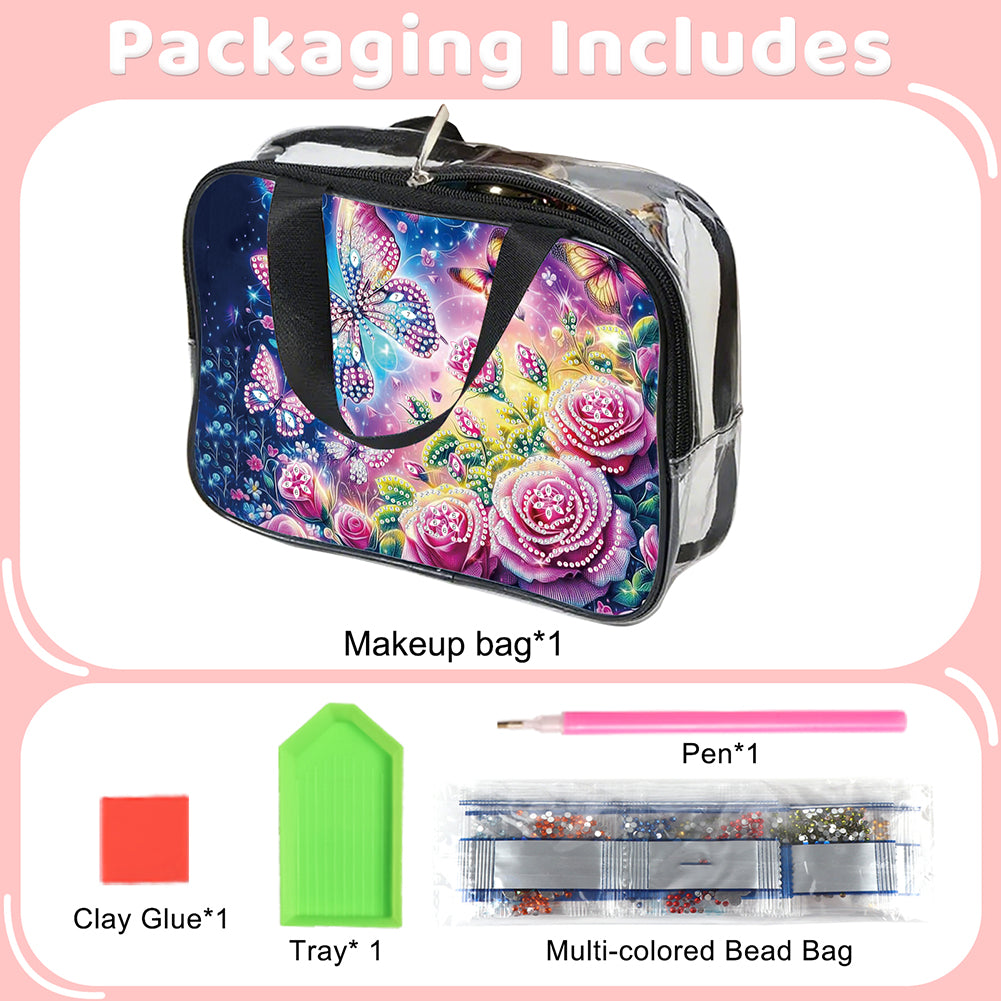 DIY Diamond Art Rhinestone Makeup Bag Crystal Transparent PVC Storage Pack Gift