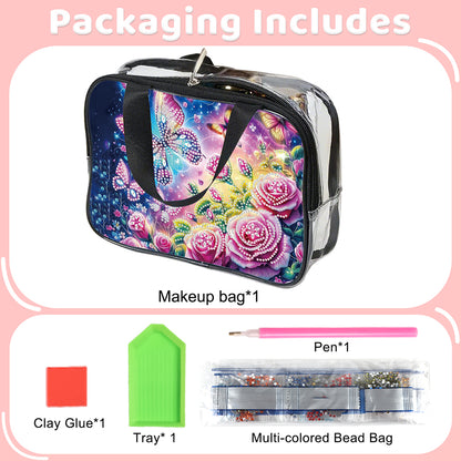 DIY Flowers Diamond Art Rhinestone Makeup Bag Transparent PVC Storage Pack Gift