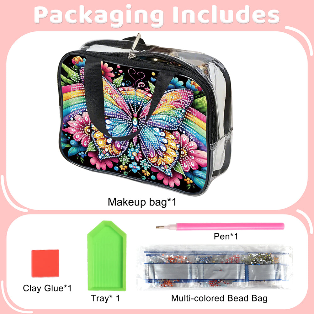 DIY Butterfly Diamond Art Rhinestone Makeup Bag Transparent PVC Storage Pack