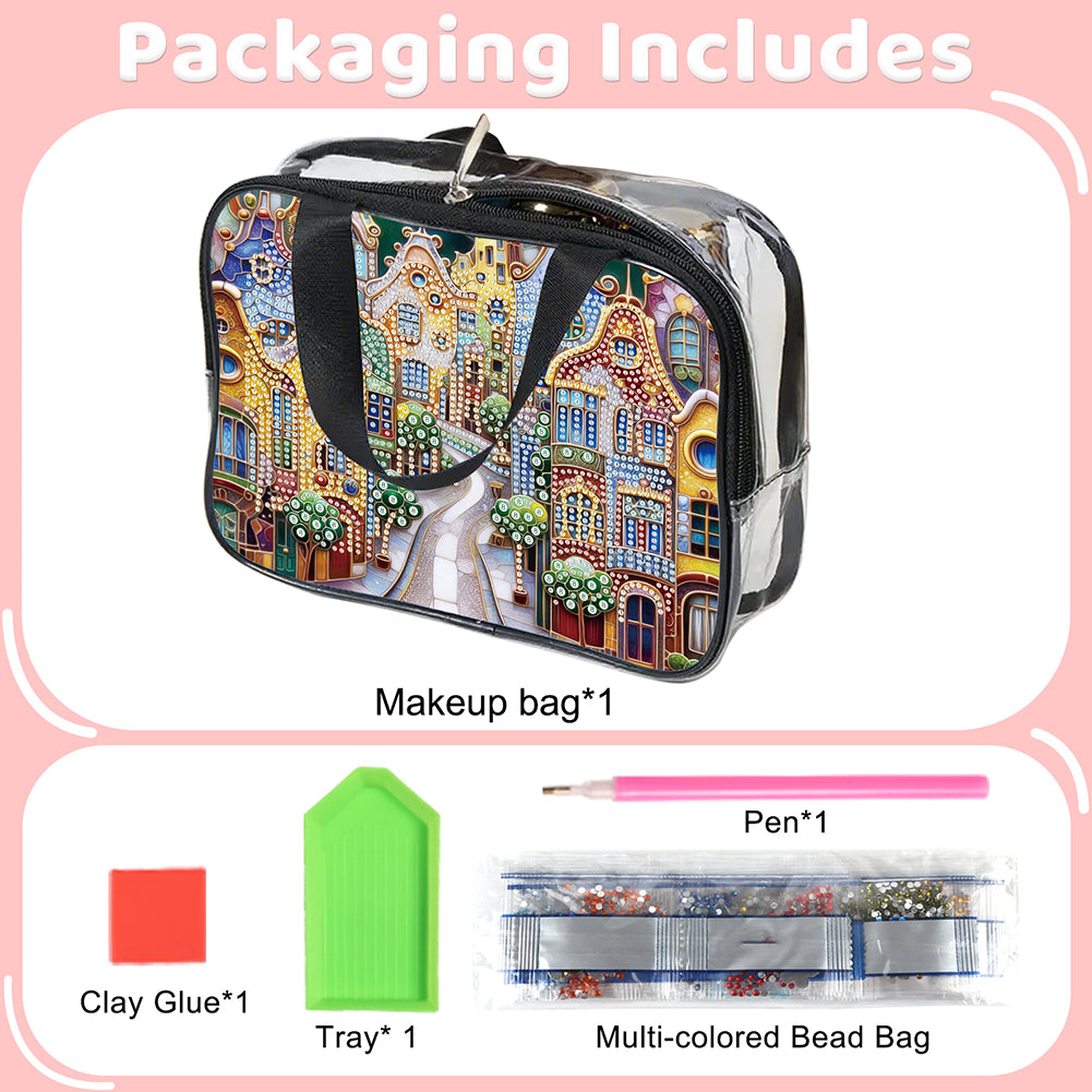 DIY House Diamond Art Rhinestone Makeup Bag Transparent PVC Storage Pack Gift