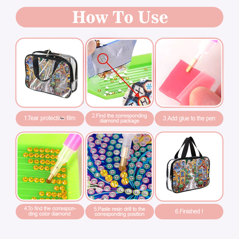 DIY House Diamond Art Rhinestone Makeup Bag Transparent PVC Storage Pack Gift