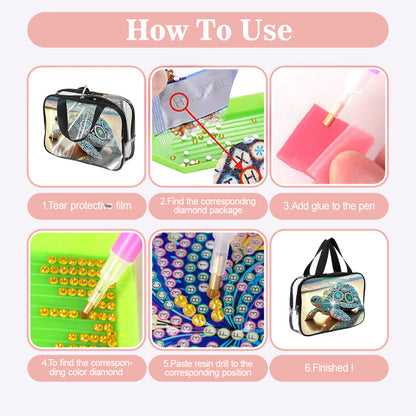 DIY Turtle Diamond Art Rhinestone Makeup Bag Transparent PVC Storage Pack Gift