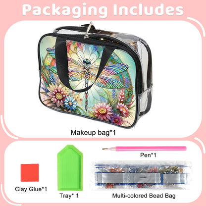 DIY Dragonfly Diamond Art Rhinestone Makeup Bag Transparent PVC Storage Pack