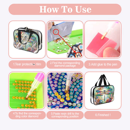 DIY Dragonfly Diamond Art Rhinestone Makeup Bag Transparent PVC Storage Pack