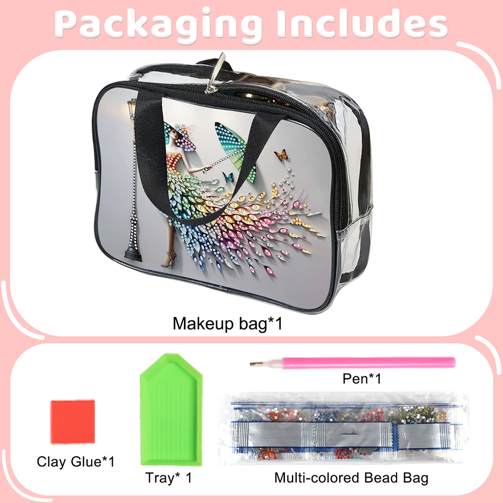 DIY Diamond Art Rhinestone Makeup Bag Crystal Transparent PVC Storage Pack Gift