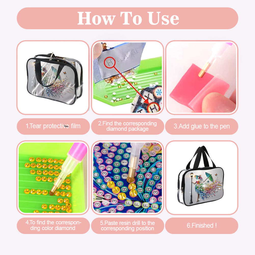 DIY Woman Diamond Art Rhinestone Makeup Bag Transparent PVC Storage Pack Gift