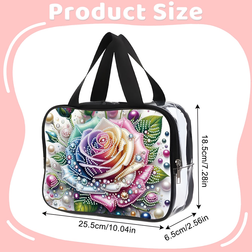 DIY Rose Diamond Art Rhinestone Makeup Bag Transparent PVC Storage Pack Gift
