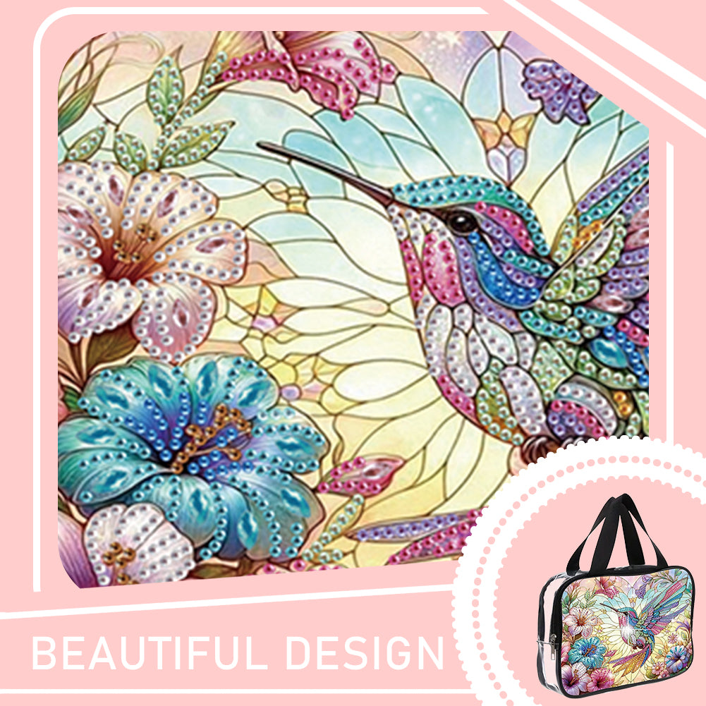 DIY Hummingbird Diamond Art Rhinestone Makeup Bag Transparent PVC Storage Pack
