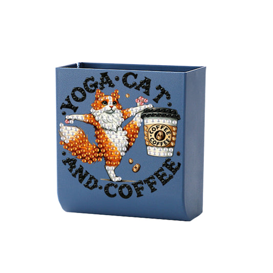 Cat Coffee DIY Diamond Painting Kit Wall-Mounted Phone Charging Station Decor