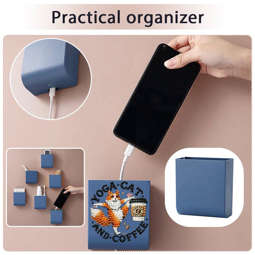 Cat Coffee DIY Diamond Painting Kit Wall-Mounted Phone Charging Station Decor