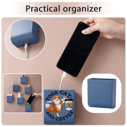 Cat Coffee DIY Diamond Painting Kit Wall-Mounted Phone Charging Station Decor