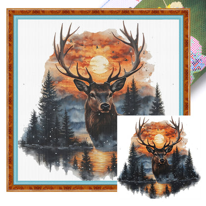 Deer At Sunset - 11CT Stamped Cross Stitch 40*40CM