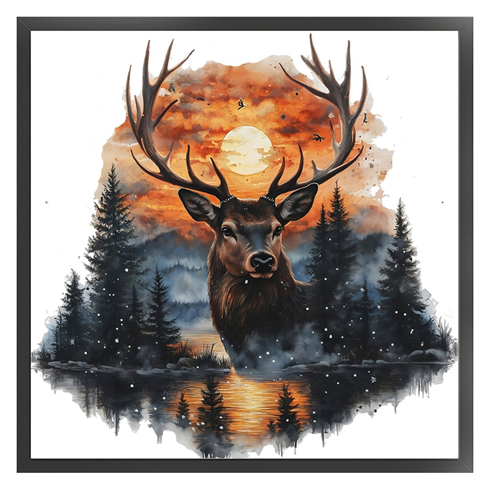 Deer At Sunset - 11CT Stamped Cross Stitch 40*40CM