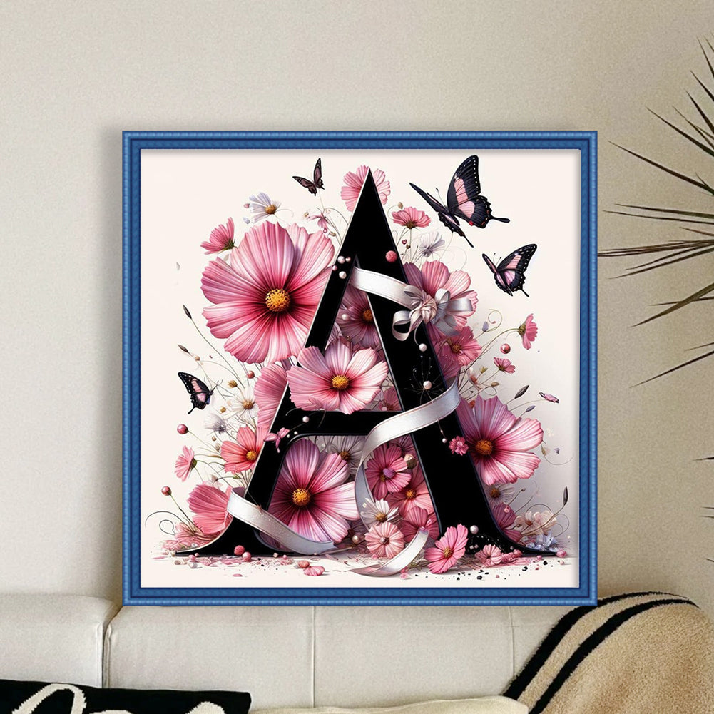 Butterfly And Flower Letter A - 11CT Stamped Cross Stitch 40*40CM