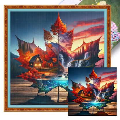 Silhouette Maple Leaf Scenery - 11CT Stamped Cross Stitch 40*40CM