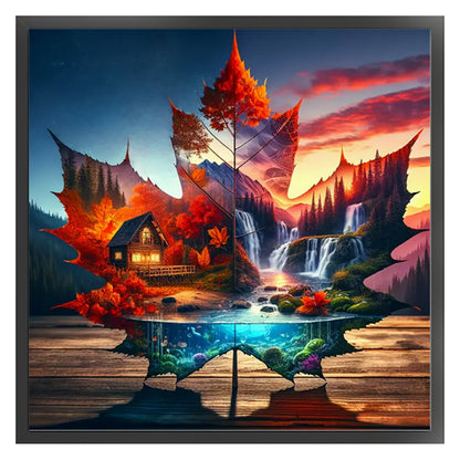 Silhouette Maple Leaf Scenery - 11CT Stamped Cross Stitch 40*40CM