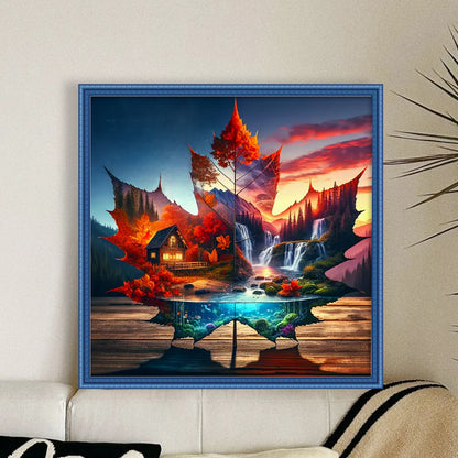 Silhouette Maple Leaf Scenery - 11CT Stamped Cross Stitch 40*40CM