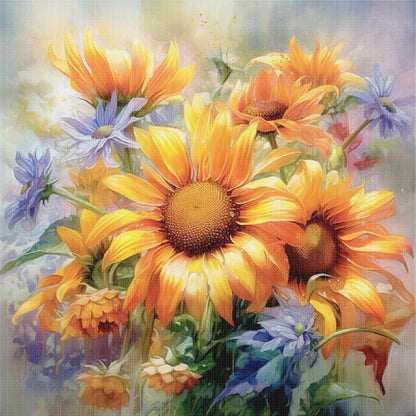 Sunflower Oil Painting - 11CT Stamped Cross Stitch 40*40CM