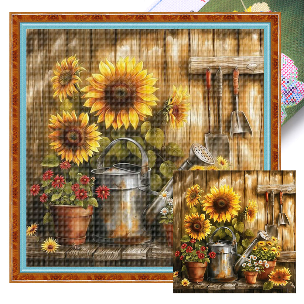 Sunflower Watering Can - 11CT Stamped Cross Stitch 40*40CM