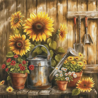 Sunflower Watering Can - 11CT Stamped Cross Stitch 40*40CM
