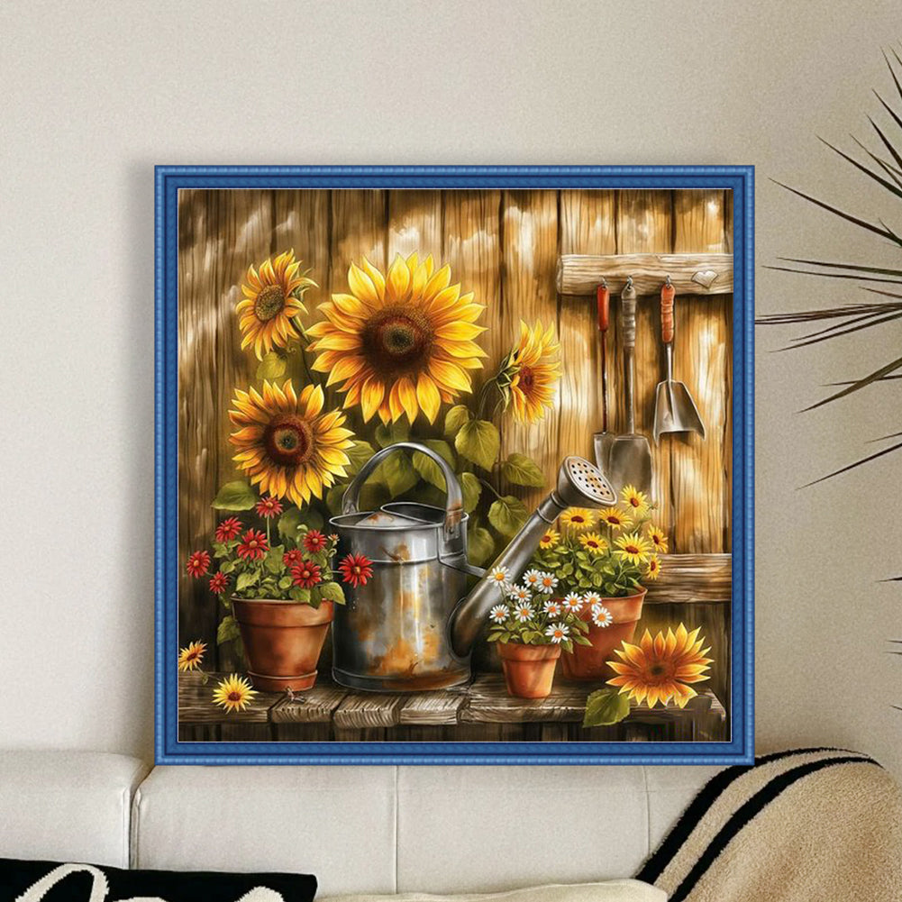 Sunflower Watering Can - 11CT Stamped Cross Stitch 40*40CM