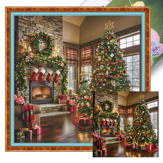 Christmas Fireplace - 11CT Stamped Cross Stitch 40*40CM