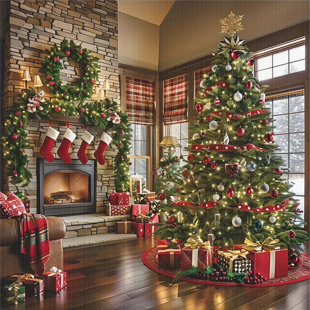 Christmas Fireplace - 11CT Stamped Cross Stitch 40*40CM