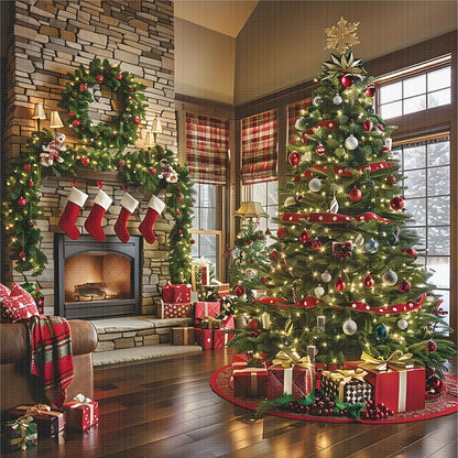 Christmas Fireplace - 11CT Stamped Cross Stitch 40*40CM