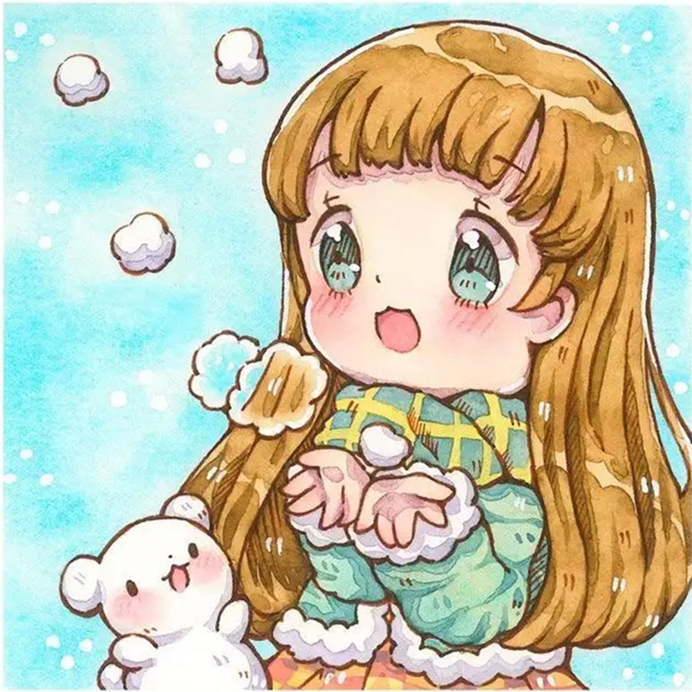 Cartoon Girl - 18CT Stamped Cross Stitch 40*40CM