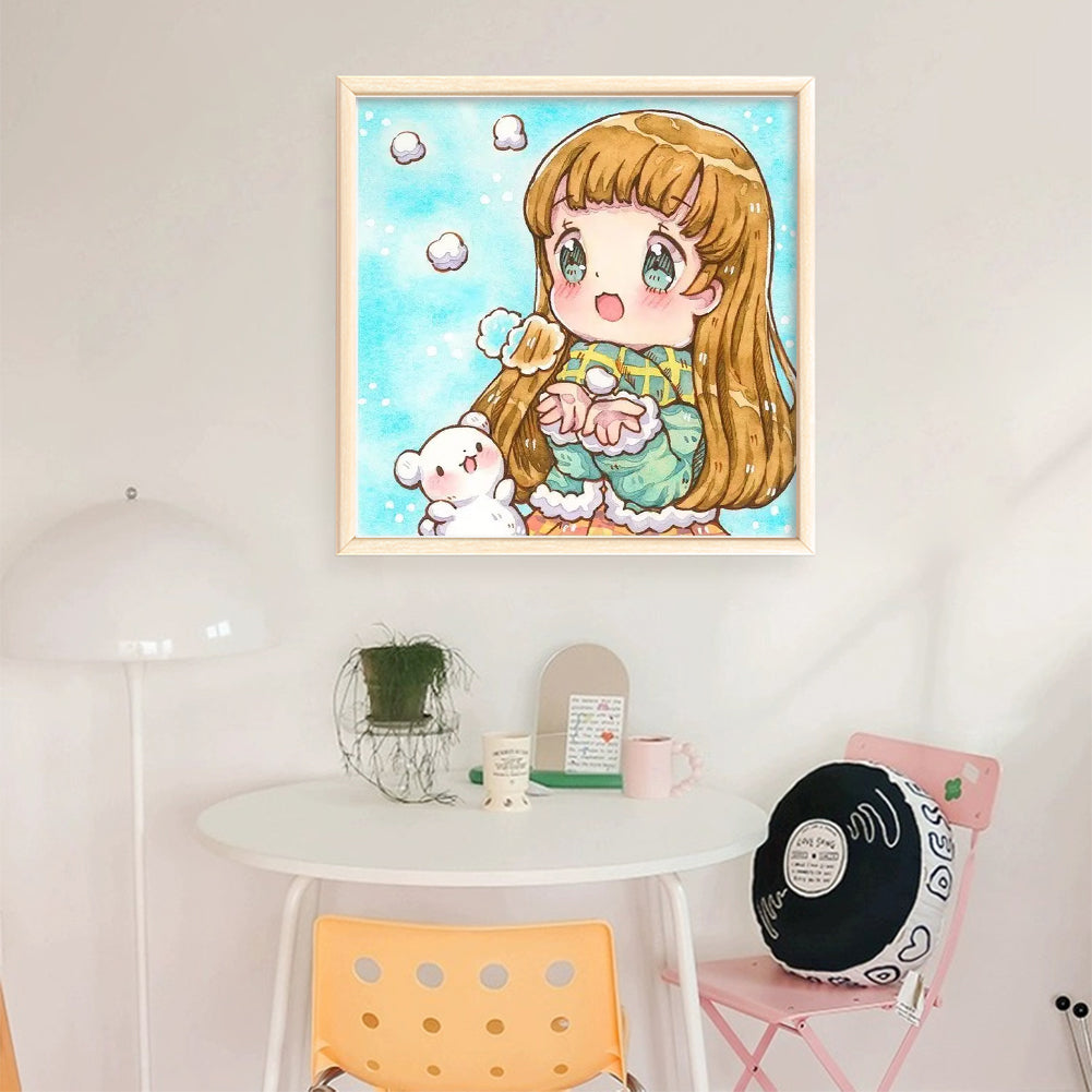 Cartoon Girl - 18CT Stamped Cross Stitch 40*40CM