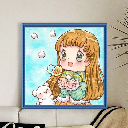 Cartoon Girl - 18CT Stamped Cross Stitch 40*40CM