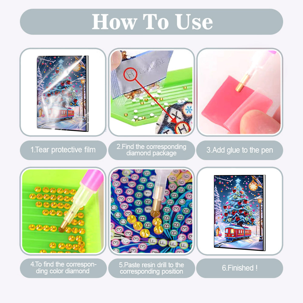 2pcs 50-Page A5 Christmas Tree Diamond Painting Notebook for Adults Holiday Gift