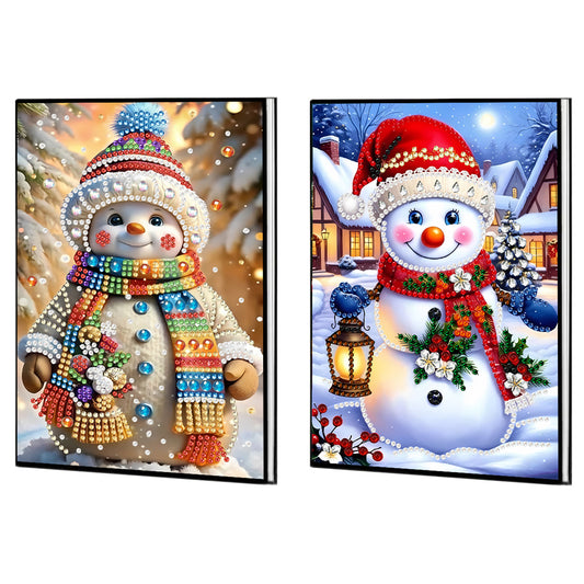 2pcs 50-Page A5 Snowman Diamond Painting Notebook for Adults Holiday Gift