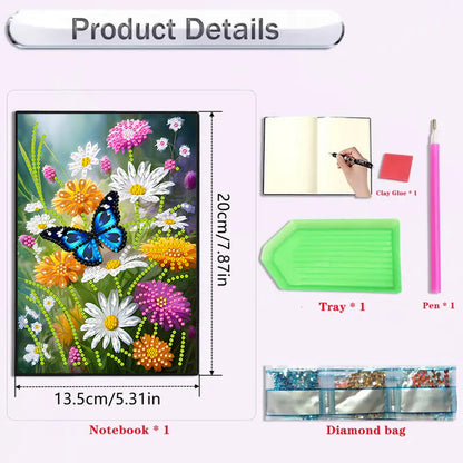 2pcs 50-Page A5 Flowers Diamond Painting Notebook for Adults Holiday Gift