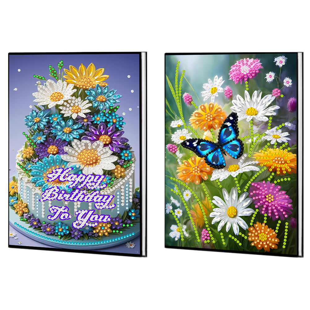2pcs 50-Page A5 Flowers Diamond Painting Notebook for Adults Holiday Gift