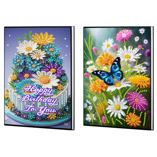 2pcs 50-Page A5 Flowers Diamond Painting Notebook for Adults Holiday Gift